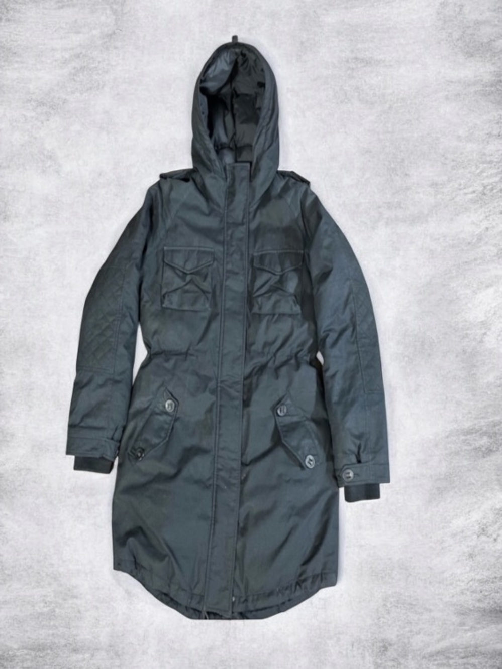 Aritza Community Military Edition Paradigm Black Hooded Fishtail P. Coat Size M